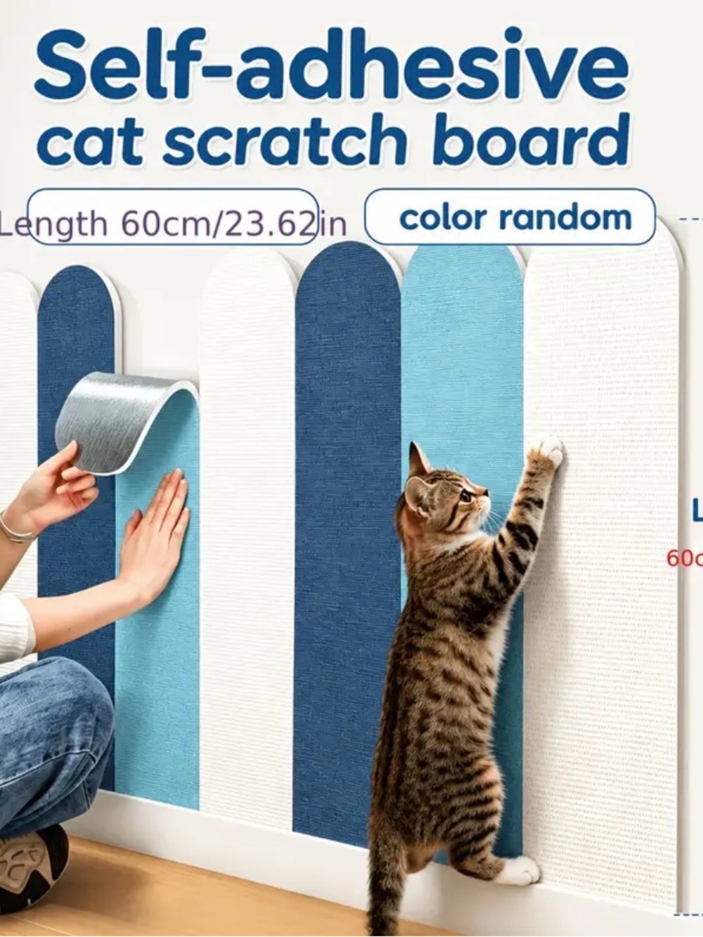 Self-Adhesive Cat Scratch Board (Blue/White) 4 Pack